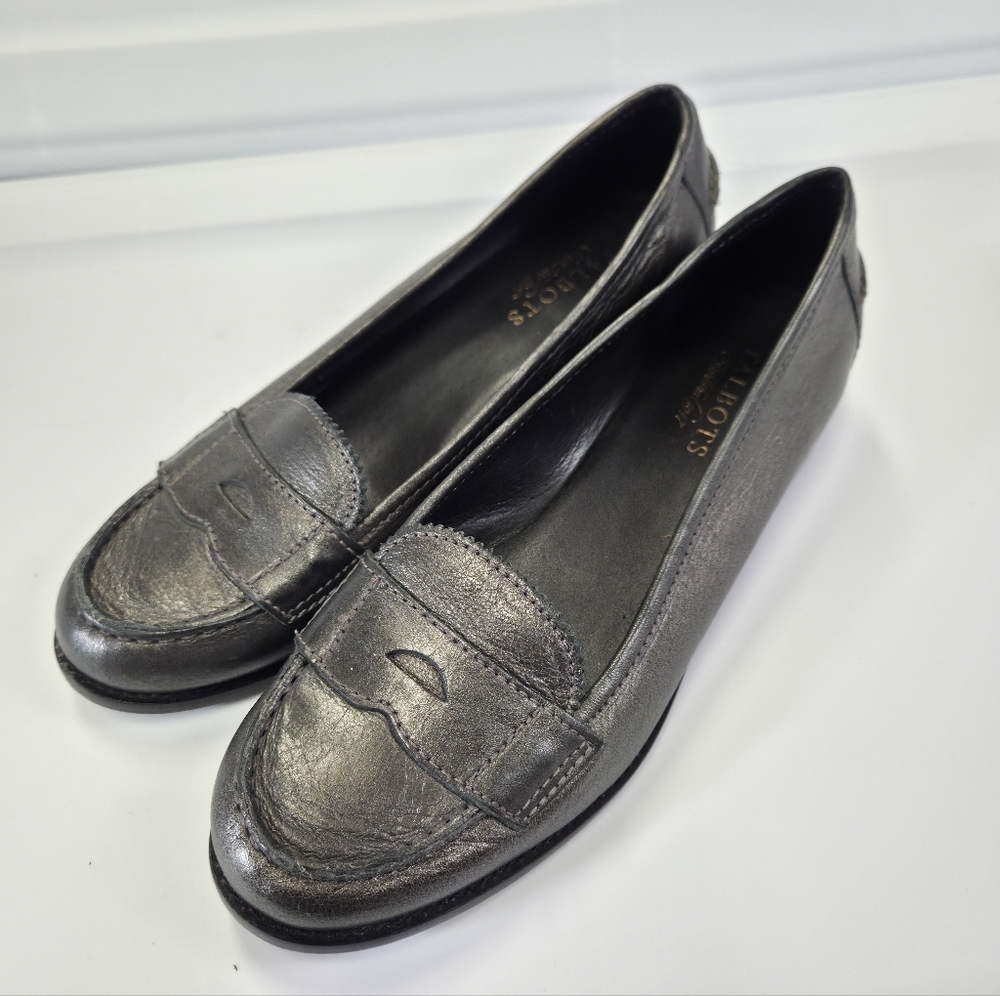 Talbots Gunmetal Grey Leather Loafers Size 7.5